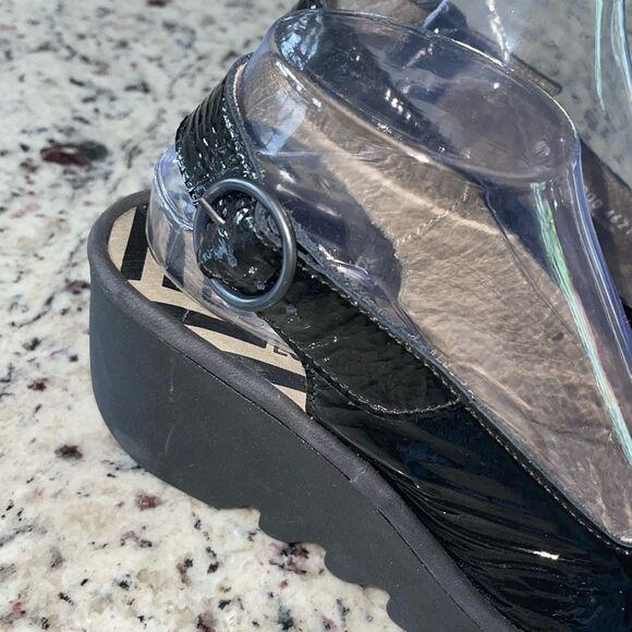 Fly London Womens Patent Bind303Fly Slingback Platform Sandals Black Size 41 US - Picture 4 of 9